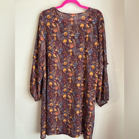 Garnet Hill 100% Silk Burgundy Floral Ruffled Boho Knee Length Swing Dress S - Picture 3 of 8